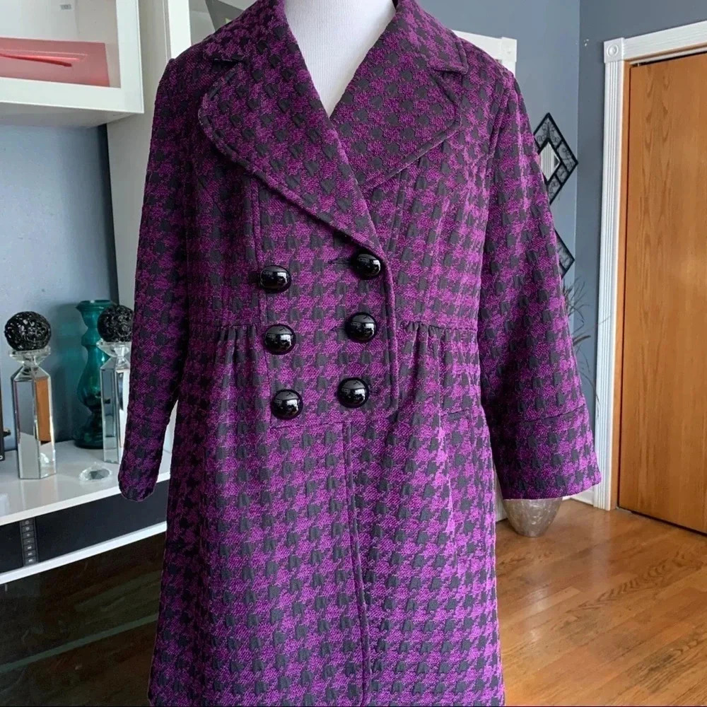 Mac & Jac Double-breasted Houndstooth Coat